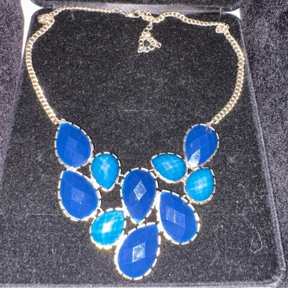 Elegant Blue and Gold Bib statement Necklace